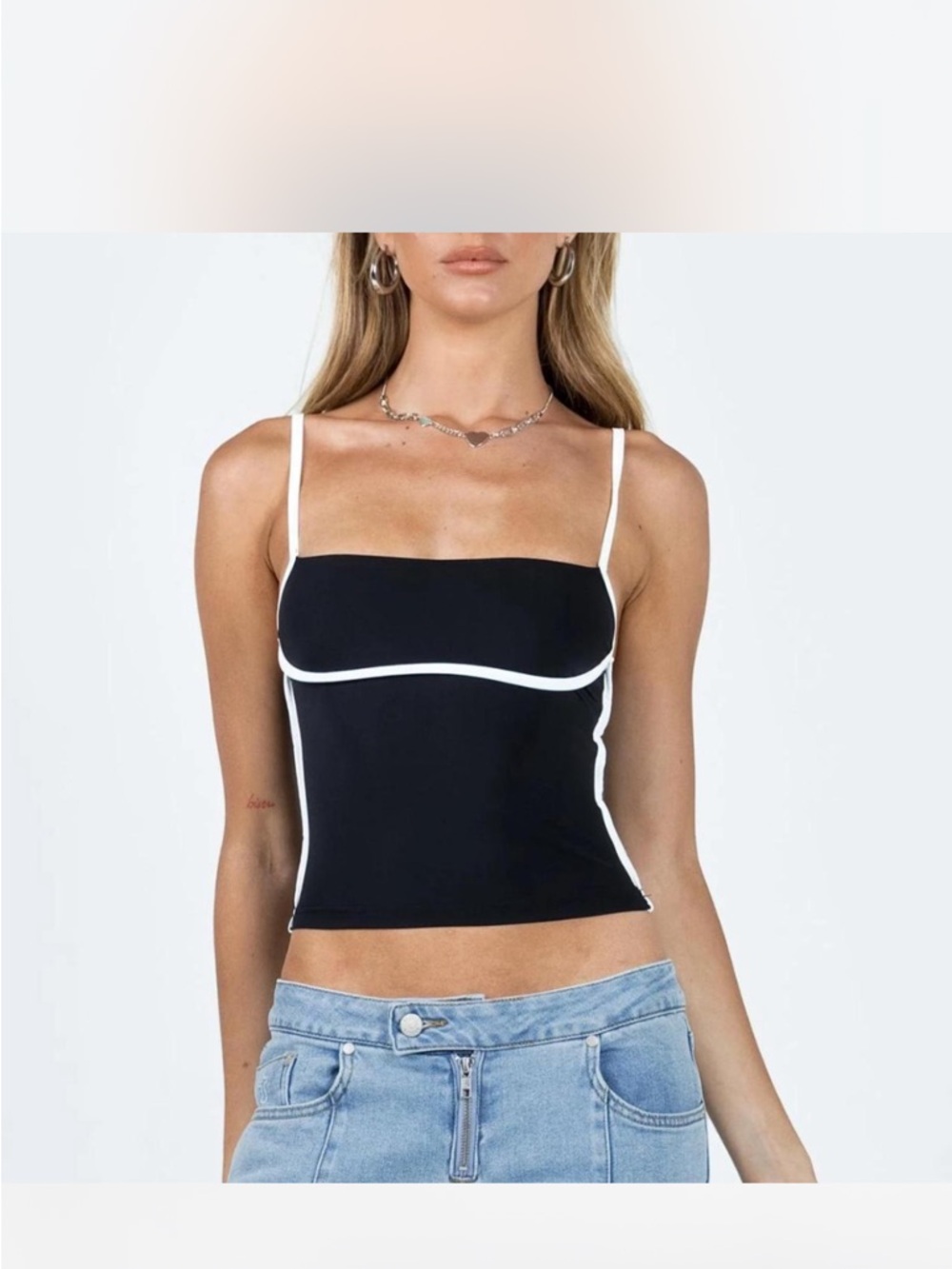 PRINCESS POLLY Black Contrast-Trim Square Neck Cami Top